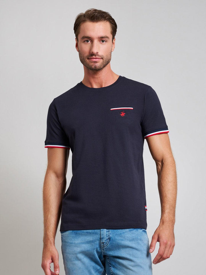 Beverly Hills Polo Club UK-RIBBED FALSE POCKET MODERN SLIM FIT T-SHIRT DARK NAVY