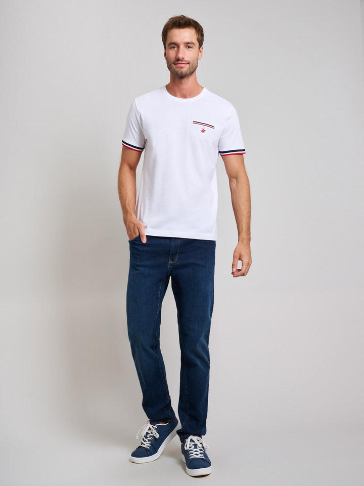 Beverly Hills Polo Club UK-RIBBED FALSE POCKET MODERN SLIM FIT T-SHIRT GHOST WHITE