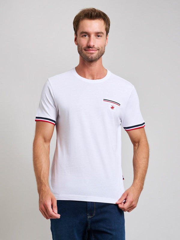 Beverly Hills Polo Club UK-RIBBED FALSE POCKET MODERN SLIM FIT T-SHIRT GHOST WHITE