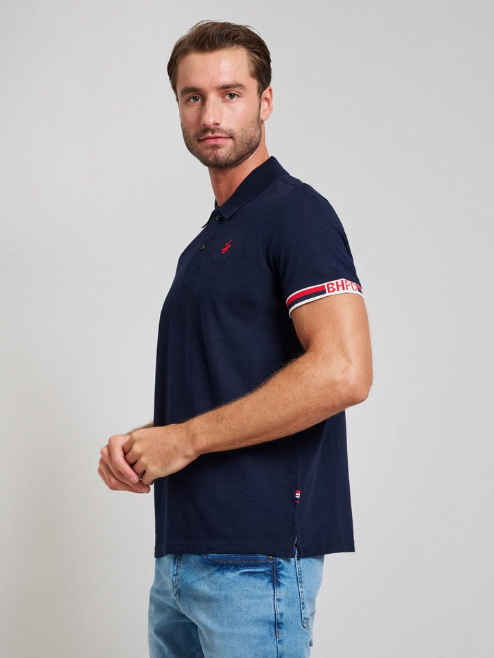 Beverly Hills Polo Club UK-RIBBED SLEEVE MODERN SLIM FIT POLO SHIRT DARK NAVY