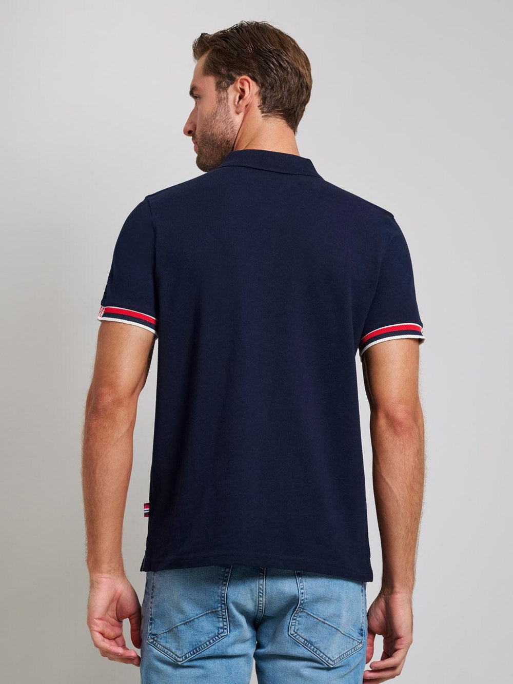 Beverly Hills Polo Club UK-RIBBED SLEEVE MODERN SLIM FIT POLO SHIRT DARK NAVY