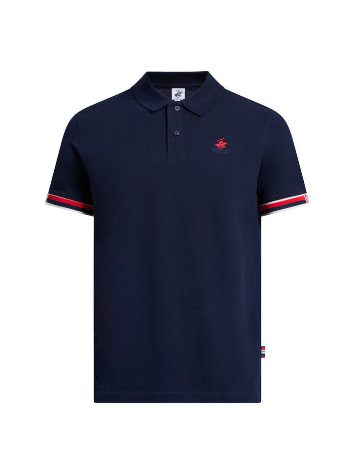 Beverly Hills Polo Club UK-RIBBED SLEEVE MODERN SLIM FIT POLO SHIRT DARK NAVY