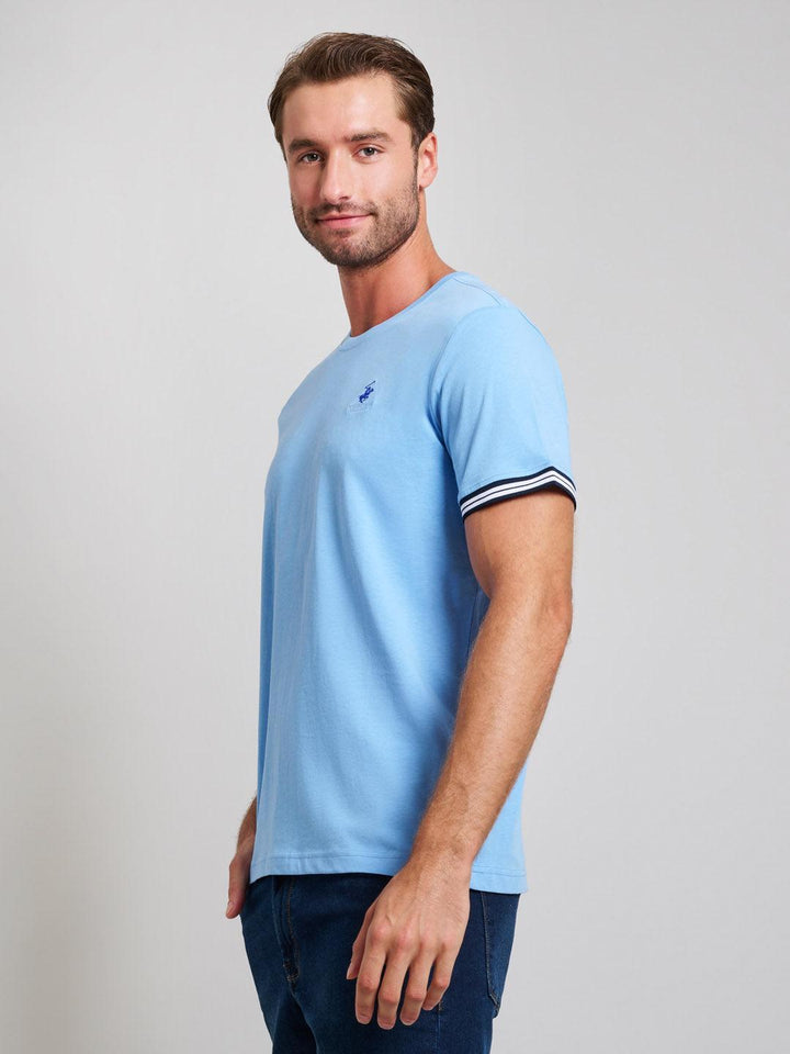 Beverly Hills Polo Club UK-RIBBED SLEEVE MODERN SLIM FIT T-SHIRT BREEZE BLUE