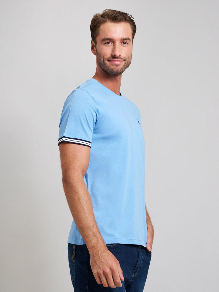 Beverly Hills Polo Club UK-RIBBED SLEEVE MODERN SLIM FIT T-SHIRT BREEZE BLUE