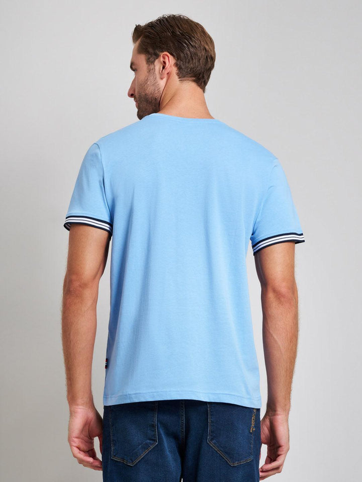 Beverly Hills Polo Club UK-RIBBED SLEEVE MODERN SLIM FIT T-SHIRT BREEZE BLUE