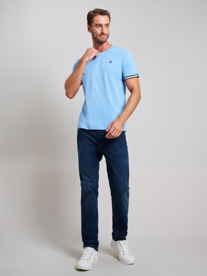 Beverly Hills Polo Club UK-RIBBED SLEEVE MODERN SLIM FIT T-SHIRT BREEZE BLUE