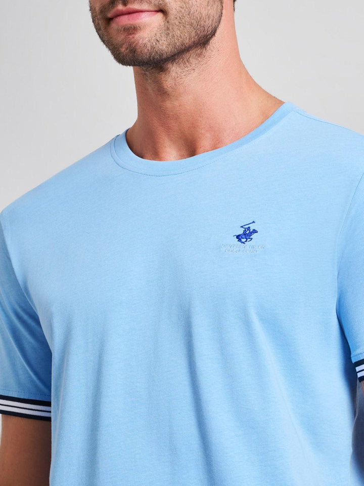 Beverly Hills Polo Club UK-RIBBED SLEEVE MODERN SLIM FIT T-SHIRT BREEZE BLUE