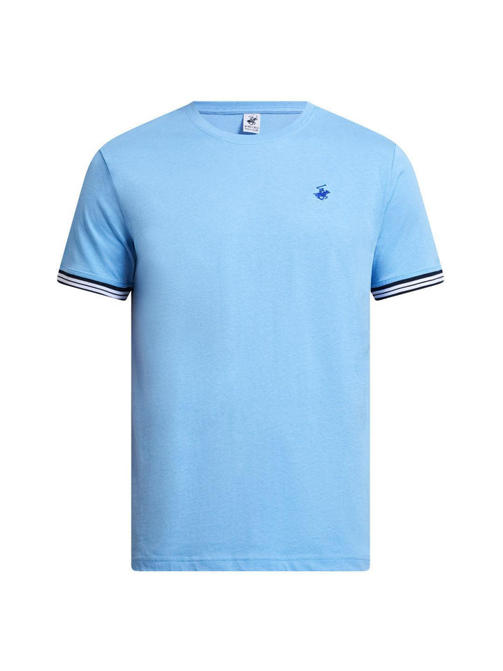 Beverly Hills Polo Club UK-RIBBED SLEEVE MODERN SLIM FIT T-SHIRT BREEZE BLUE