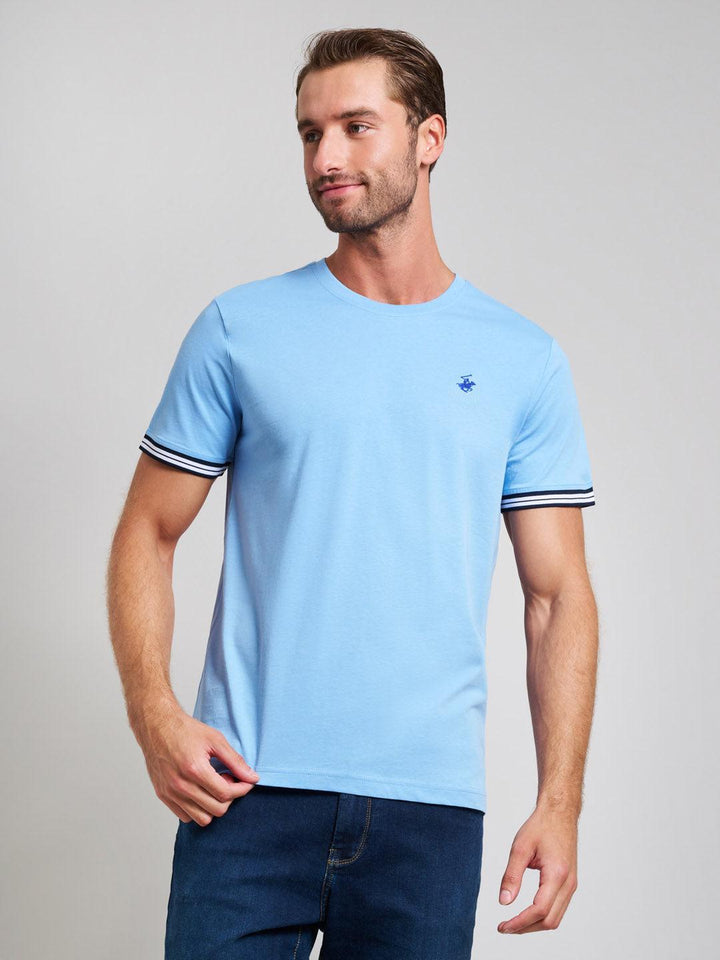 Beverly Hills Polo Club UK-RIBBED SLEEVE MODERN SLIM FIT T-SHIRT BREEZE BLUE