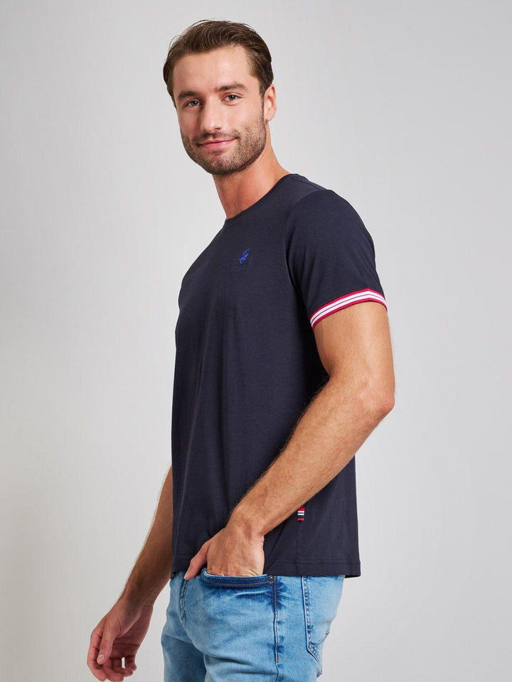 Beverly Hills Polo Club UK-RIBBED SLEEVE MODERN SLIM FIT T-SHIRT DARK NAVY