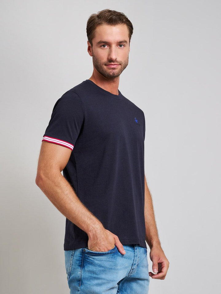 Beverly Hills Polo Club UK-RIBBED SLEEVE MODERN SLIM FIT T-SHIRT DARK NAVY