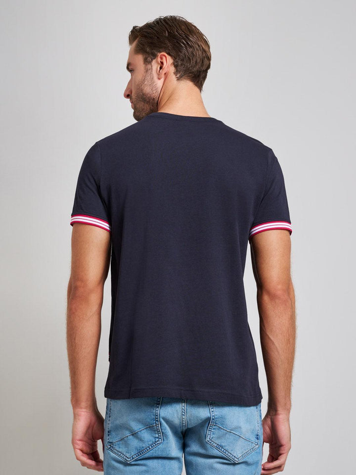 Beverly Hills Polo Club UK-RIBBED SLEEVE MODERN SLIM FIT T-SHIRT DARK NAVY