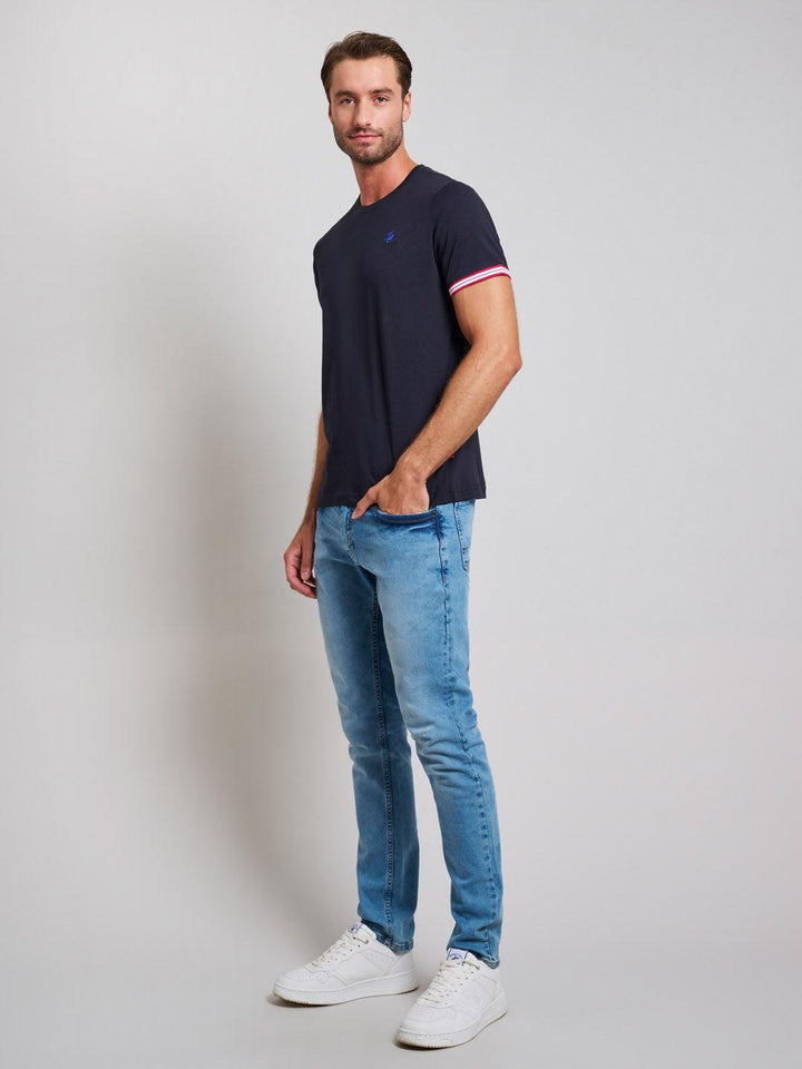 Beverly Hills Polo Club UK-RIBBED SLEEVE MODERN SLIM FIT T-SHIRT DARK NAVY