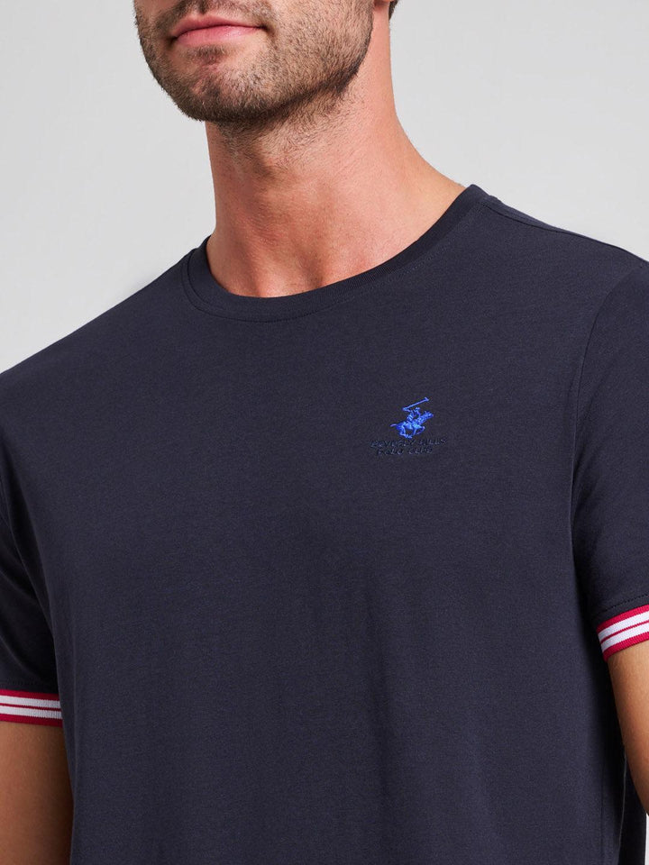 Beverly Hills Polo Club UK-RIBBED SLEEVE MODERN SLIM FIT T-SHIRT DARK NAVY