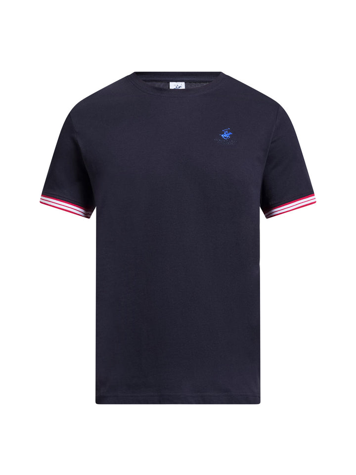 Beverly Hills Polo Club UK-RIBBED SLEEVE MODERN SLIM FIT T-SHIRT DARK NAVY