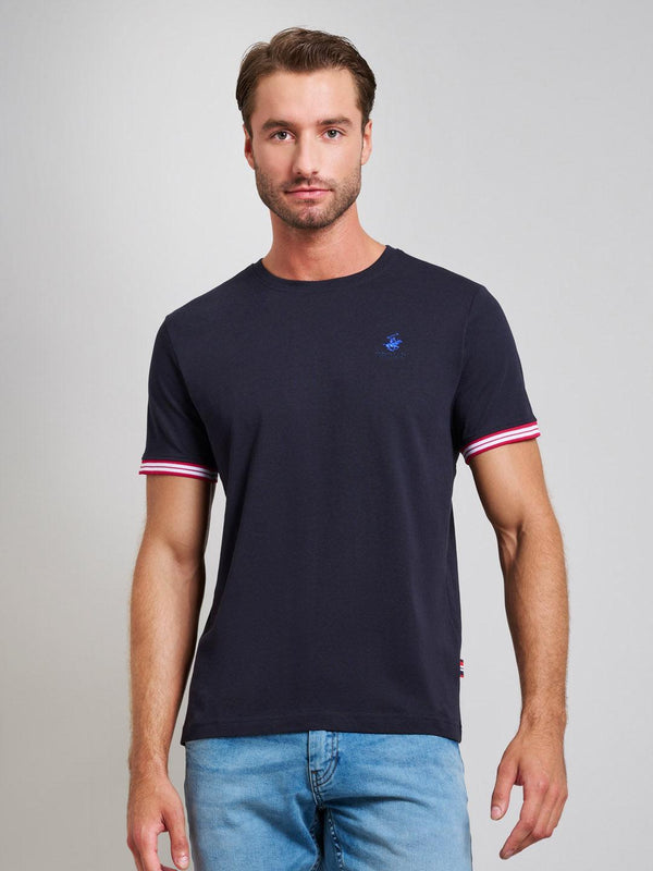 Beverly Hills Polo Club UK-RIBBED SLEEVE MODERN SLIM FIT T-SHIRT DARK NAVY