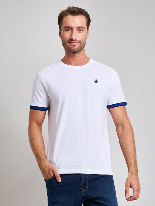 Beverly Hills Polo Club UK-RIBBED SLEEVE MODERN SLIM FIT T-SHIRT GHOST WHITE