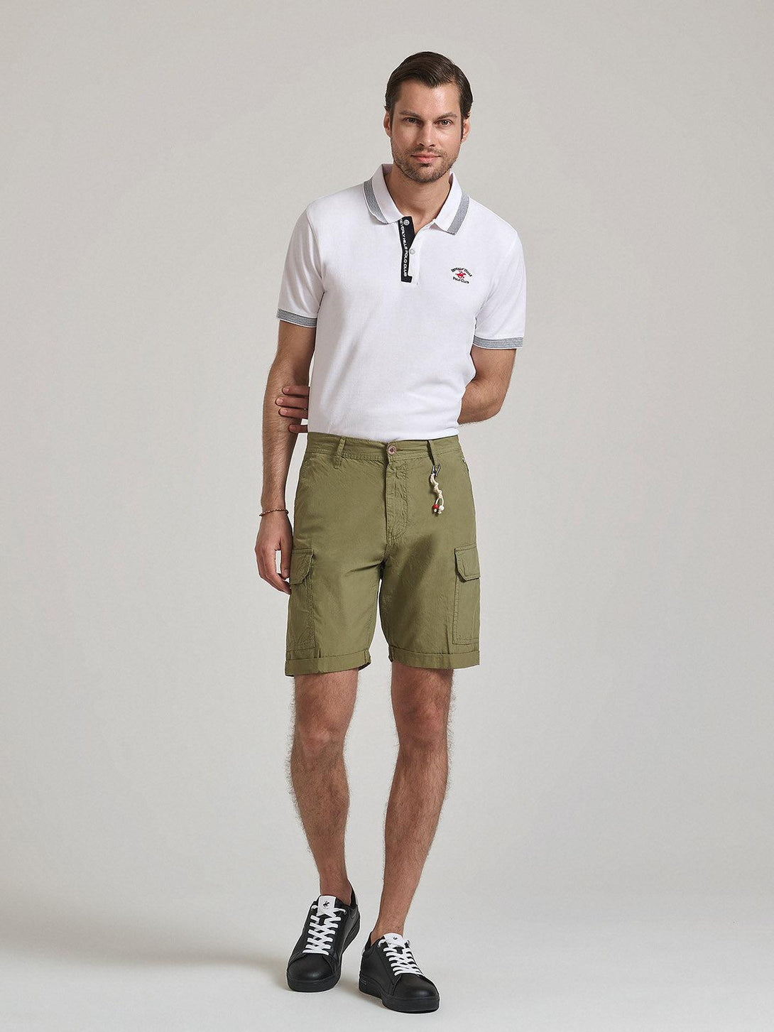 Beverly Hills Polo Club UK-ROPE DETAIL CARGO SHORTS ARMY GREEN