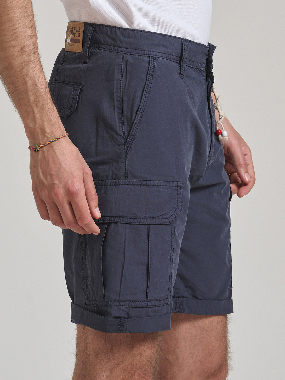 Beverly Hills Polo Club UK-ROPE DETAIL CARGO SHORTS WASHED BLACK