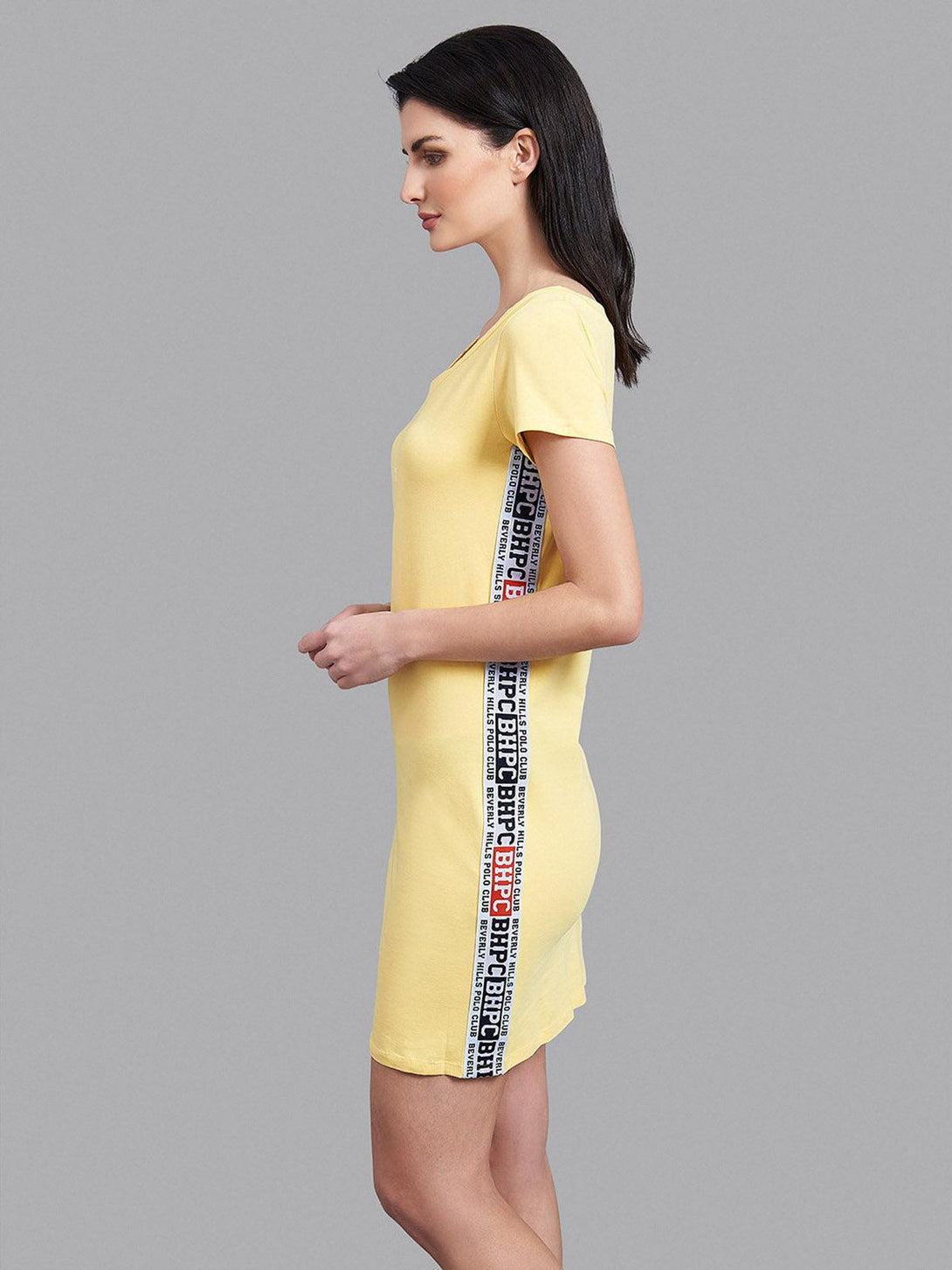 Beverly Hills Polo Club UK-SCOOP NECK BHPC SIDE TAPE DRESS YELLOW