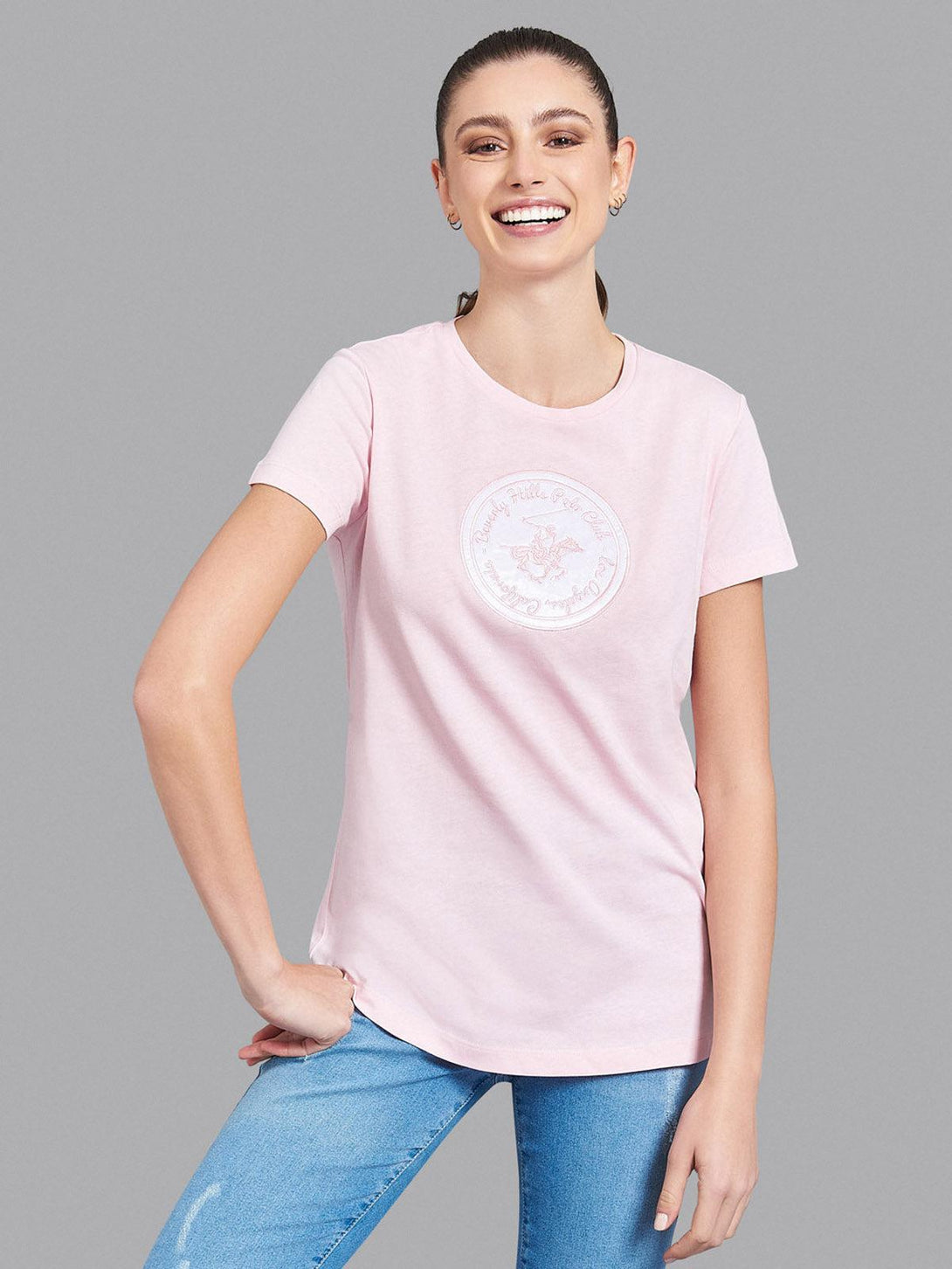 Beverly Hills Polo Club UK-SCRIPT CREST PATCH T-SHIRT PINK