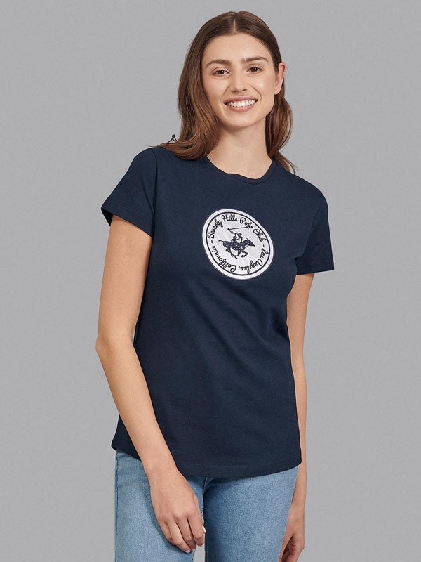 Beverly Hills Polo Club UK-SCRIPT CREST PATCH T-SHIRT TRUE NAVY