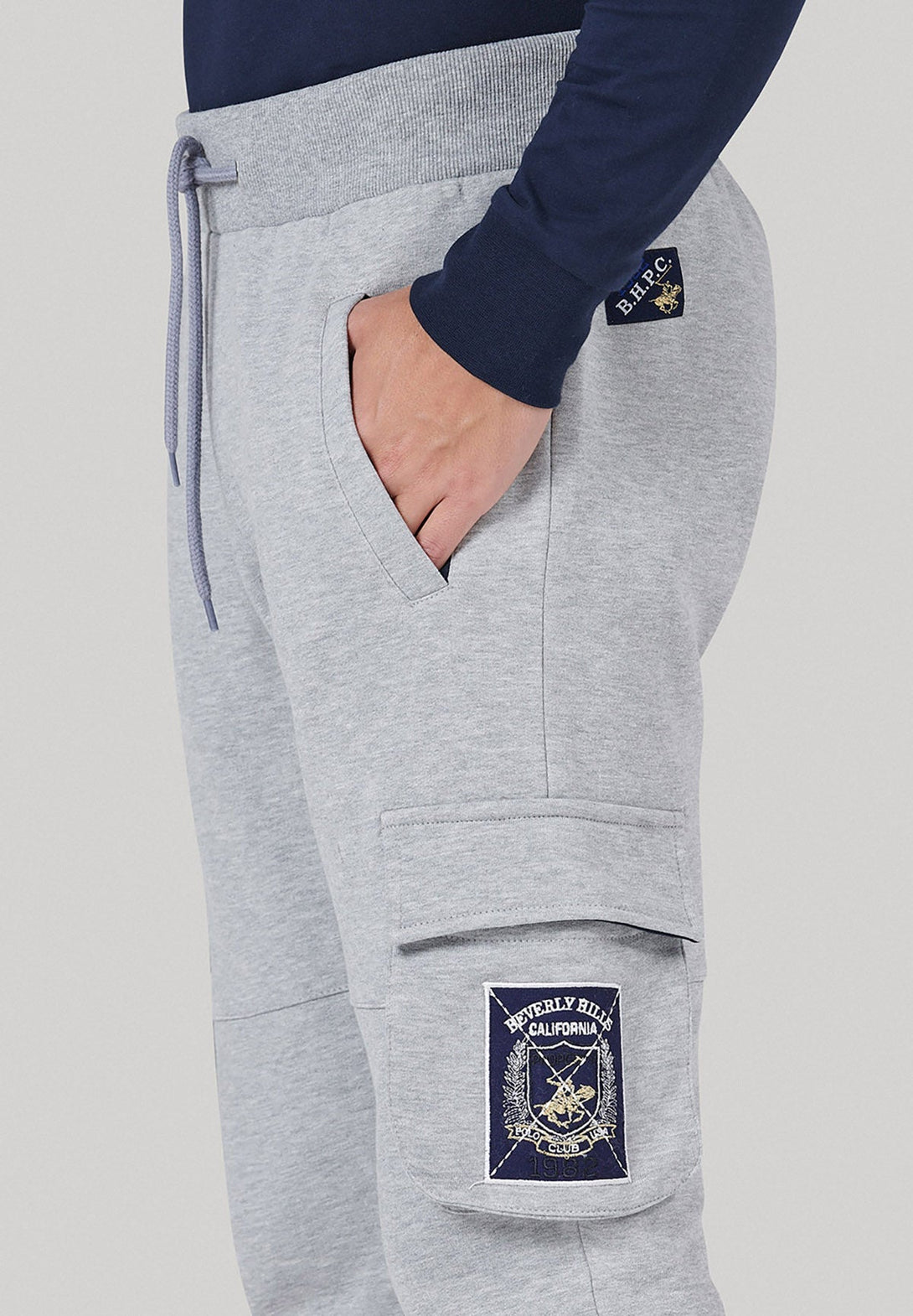 Beverly Hills Polo Club UK-SEAMED COMBAT POCKET JOGGERS GREY MELANGE