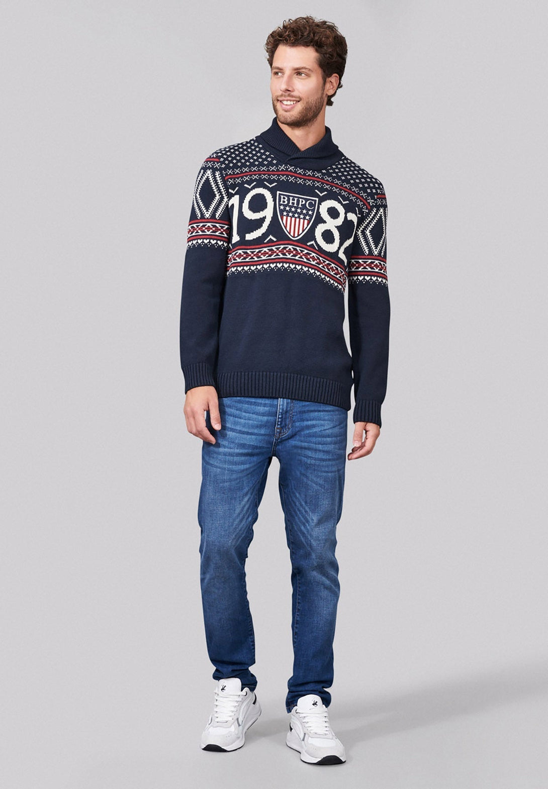 Beverly Hills Polo Club UK-SHIELD PATCH MOCK NECK SWEATER TRUE NAVY