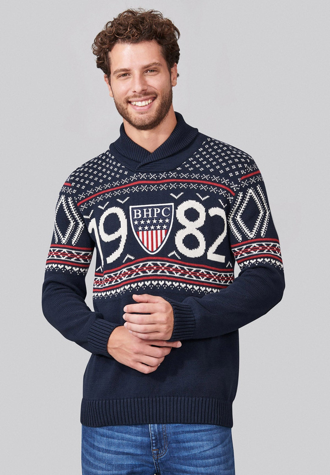 Beverly Hills Polo Club UK-SHIELD PATCH MOCK NECK SWEATER TRUE NAVY