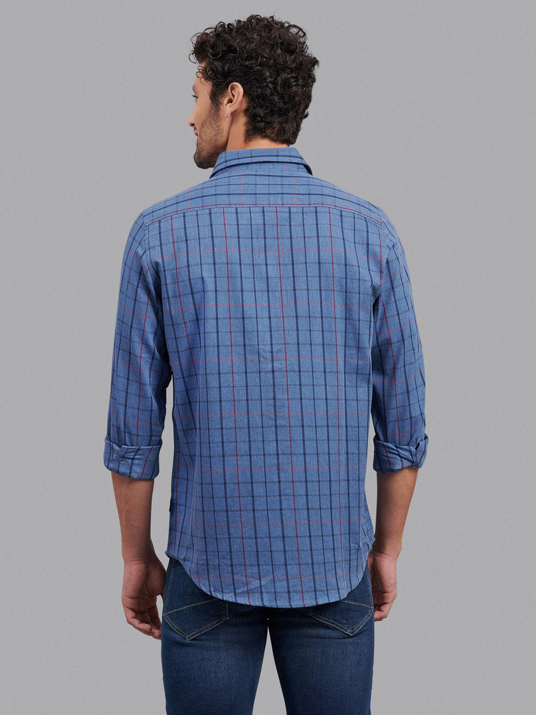 Beverly Hills Polo Club UK-SIGNATURE CLASSIC CHECK CASUAL SHIRT BALTIC BLUE