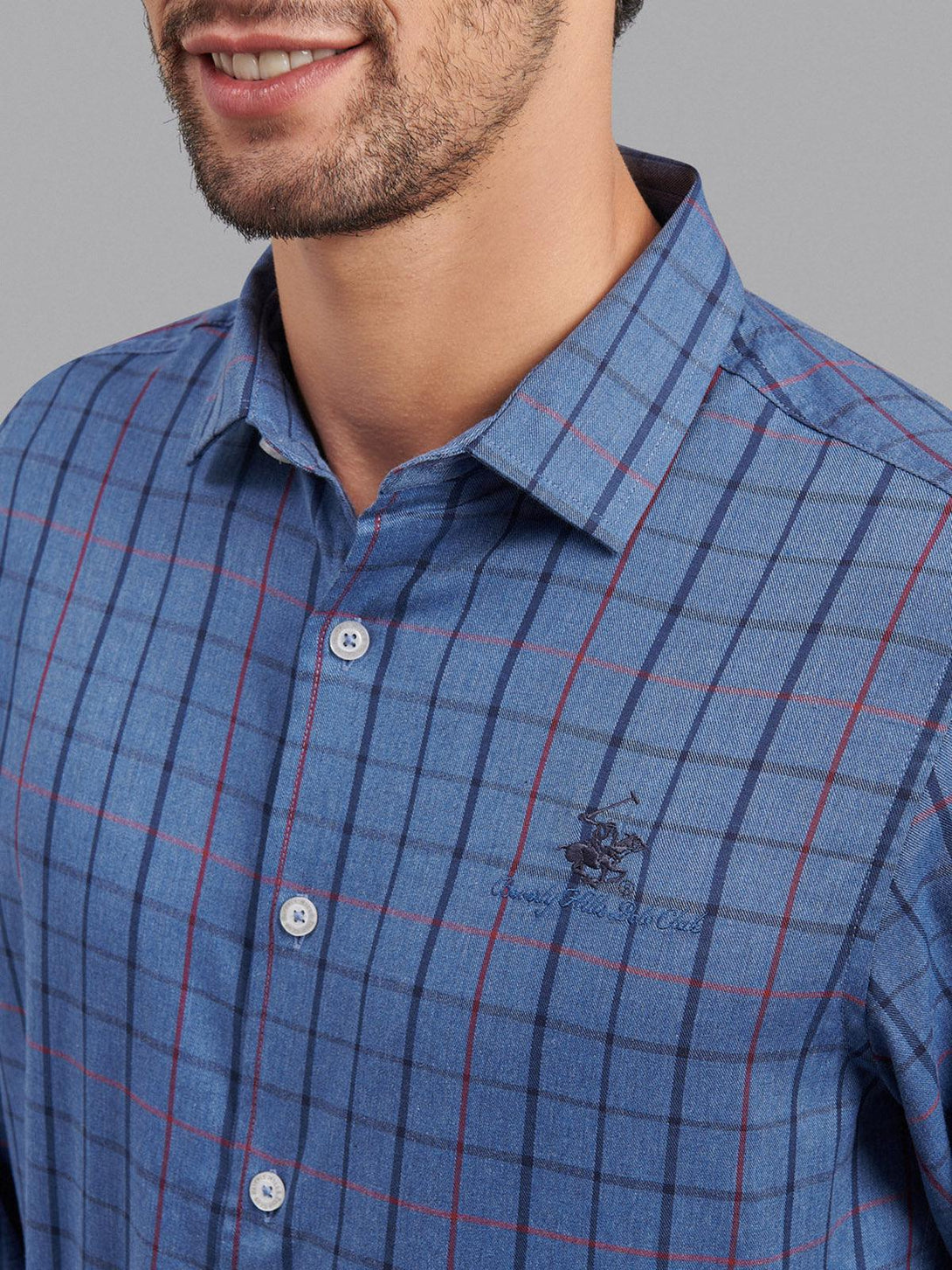 Beverly Hills Polo Club UK-SIGNATURE CLASSIC CHECK CASUAL SHIRT BALTIC BLUE