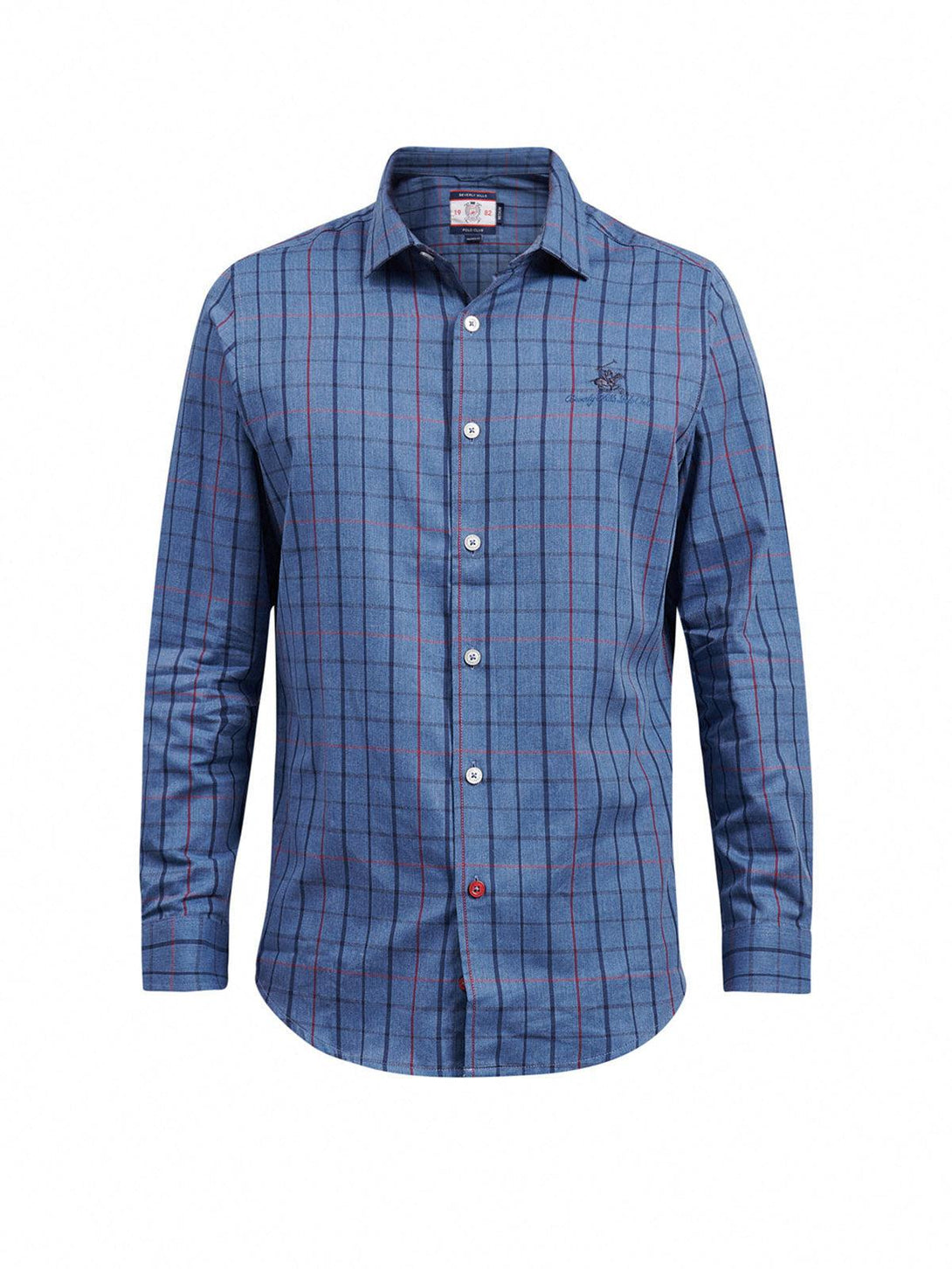 Beverly Hills Polo Club UK-SIGNATURE CLASSIC CHECK CASUAL SHIRT BALTIC BLUE