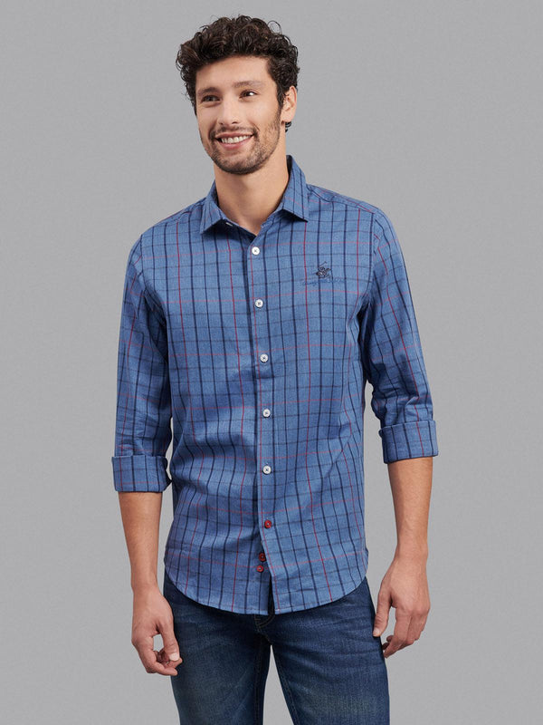 Beverly Hills Polo Club UK-SIGNATURE CLASSIC CHECK CASUAL SHIRT BALTIC BLUE