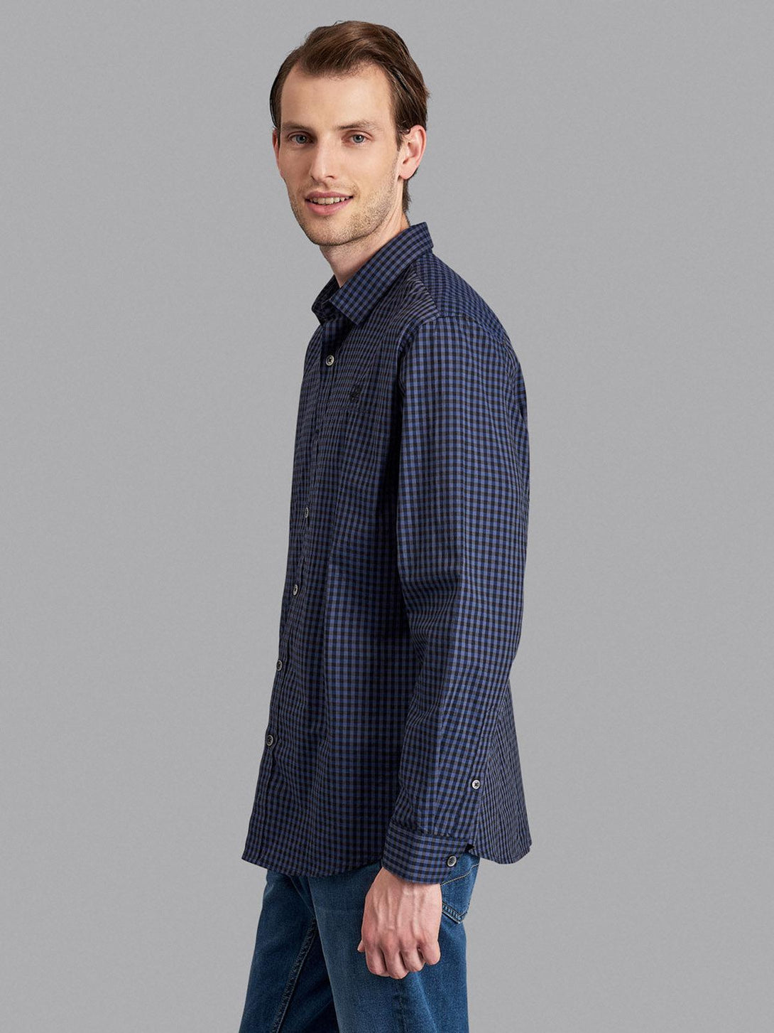 Beverly Hills Polo Club UK-SIGNATURE FORMAL CHECK SHIRT BLACK BLUE