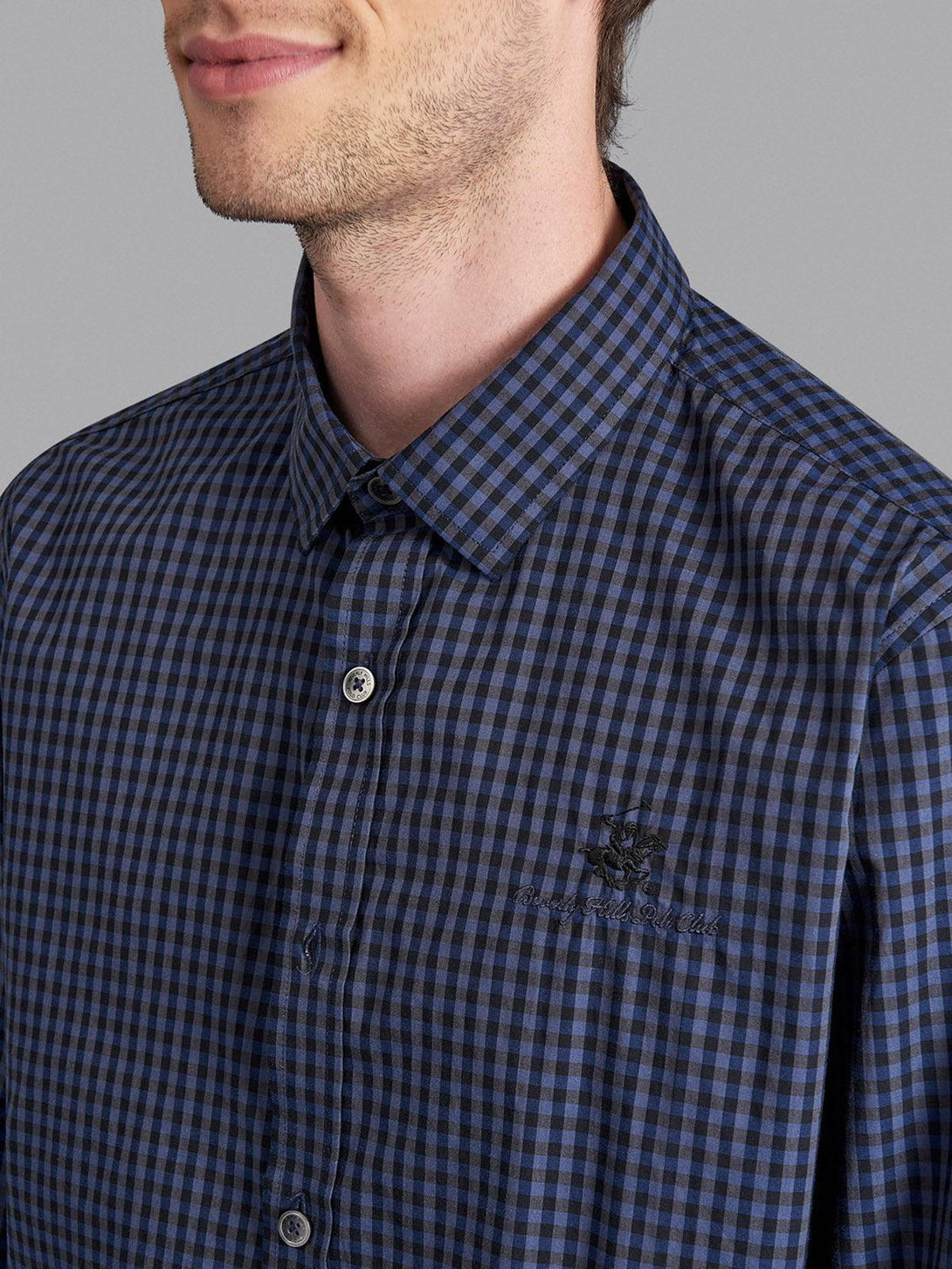 Beverly Hills Polo Club UK-SIGNATURE FORMAL CHECK SHIRT BLACK BLUE