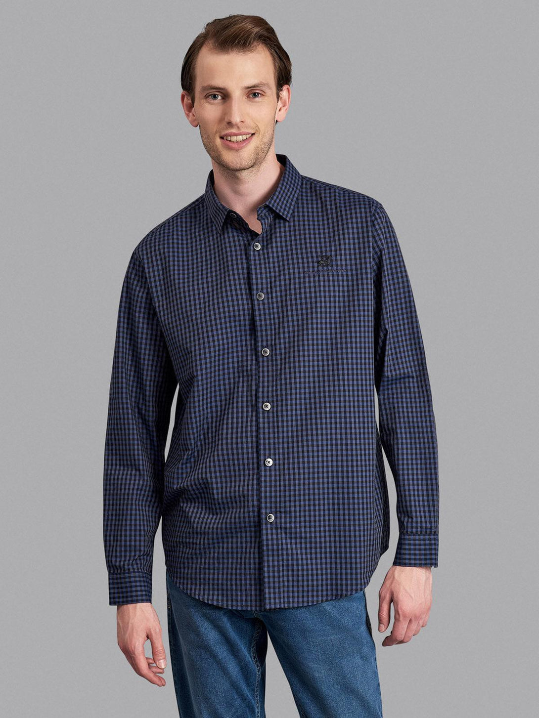 Beverly Hills Polo Club UK-SIGNATURE FORMAL CHECK SHIRT BLACK BLUE