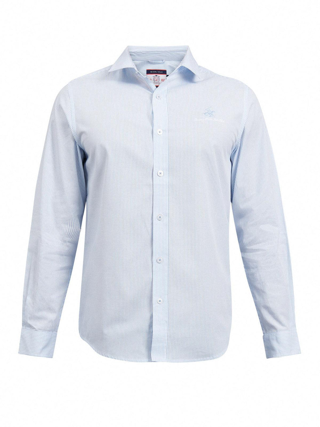 Beverly Hills Polo Club UK-SIGNATURE FORMAL STRIPE SHIRT POWDER BLUE WHITE