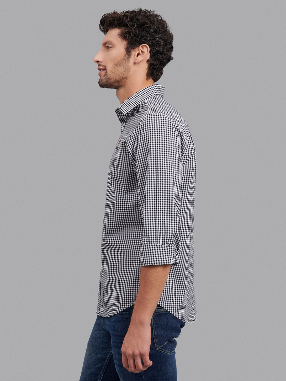 Beverly Hills Polo Club UK-SIGNATURE GINGHAM CHECK CASUAL SHIRT BLACK WHITE