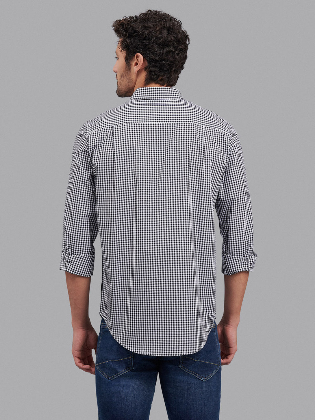 Beverly Hills Polo Club UK-SIGNATURE GINGHAM CHECK CASUAL SHIRT BLACK WHITE