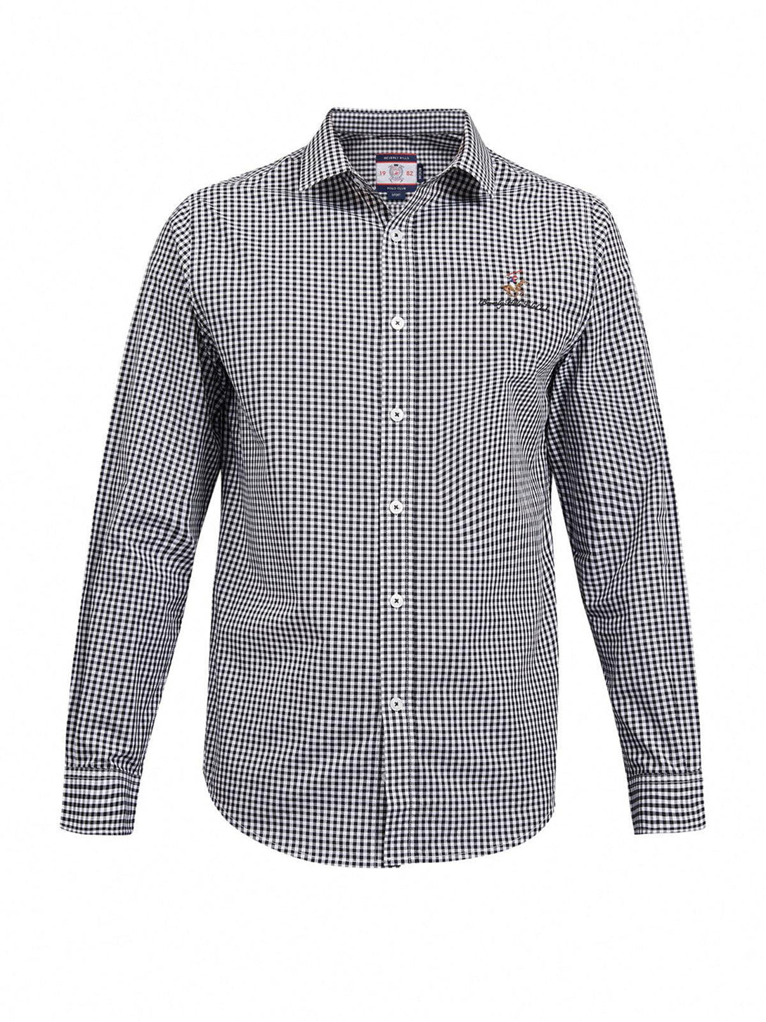 Beverly Hills Polo Club UK-SIGNATURE GINGHAM CHECK CASUAL SHIRT BLACK WHITE