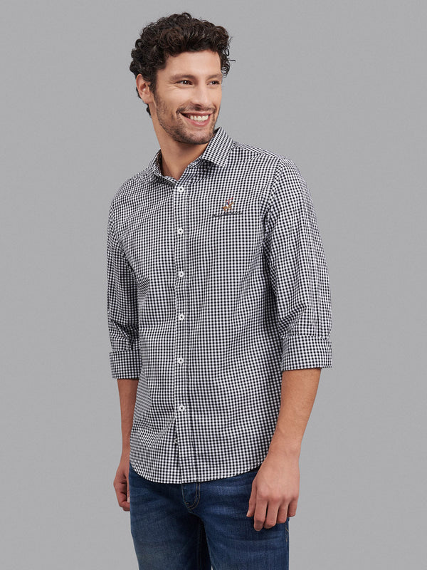 Beverly Hills Polo Club UK-SIGNATURE GINGHAM CHECK CASUAL SHIRT BLACK WHITE