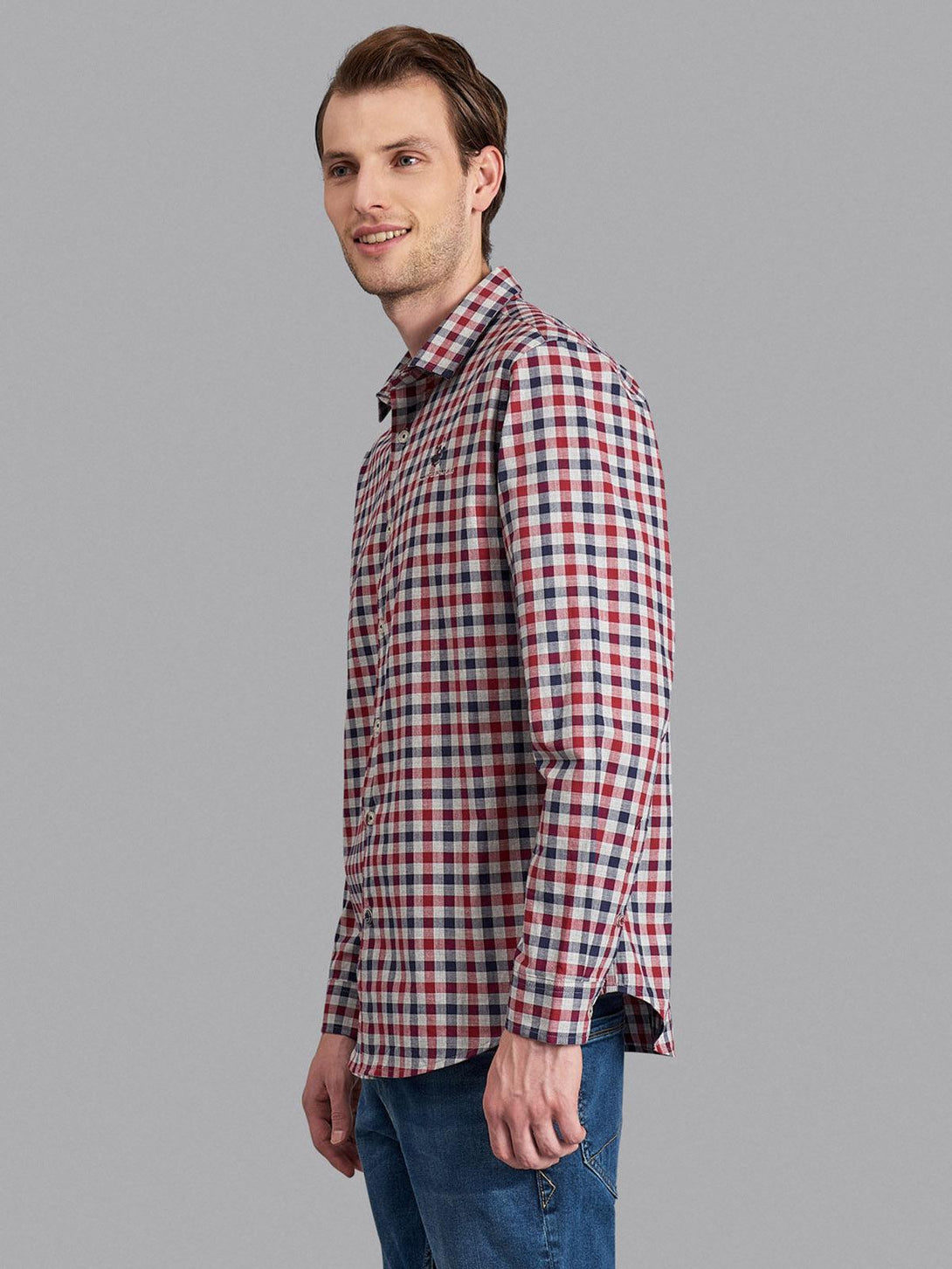 Beverly Hills Polo Club UK-SIGNATURE GINGHAM CHECK CASUAL SHIRT HEATHER GREY