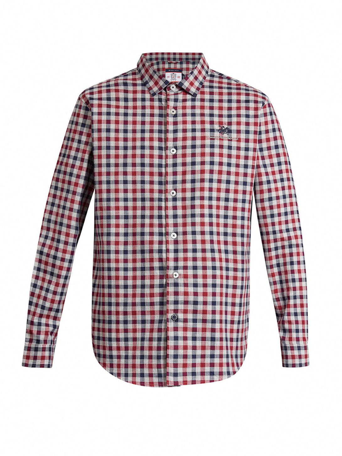 Beverly Hills Polo Club UK-SIGNATURE GINGHAM CHECK CASUAL SHIRT HEATHER GREY