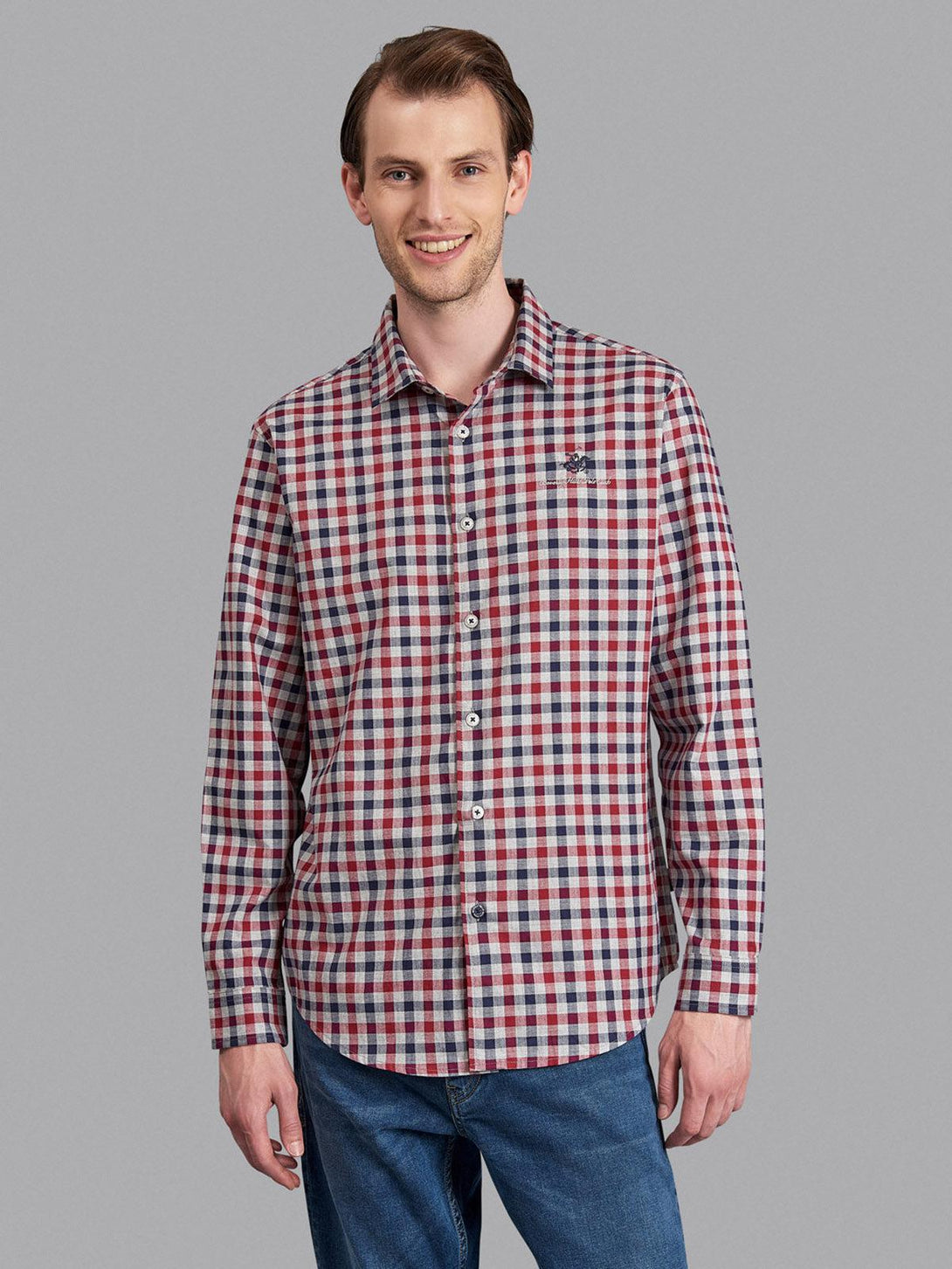 Beverly Hills Polo Club UK-SIGNATURE GINGHAM CHECK CASUAL SHIRT HEATHER GREY