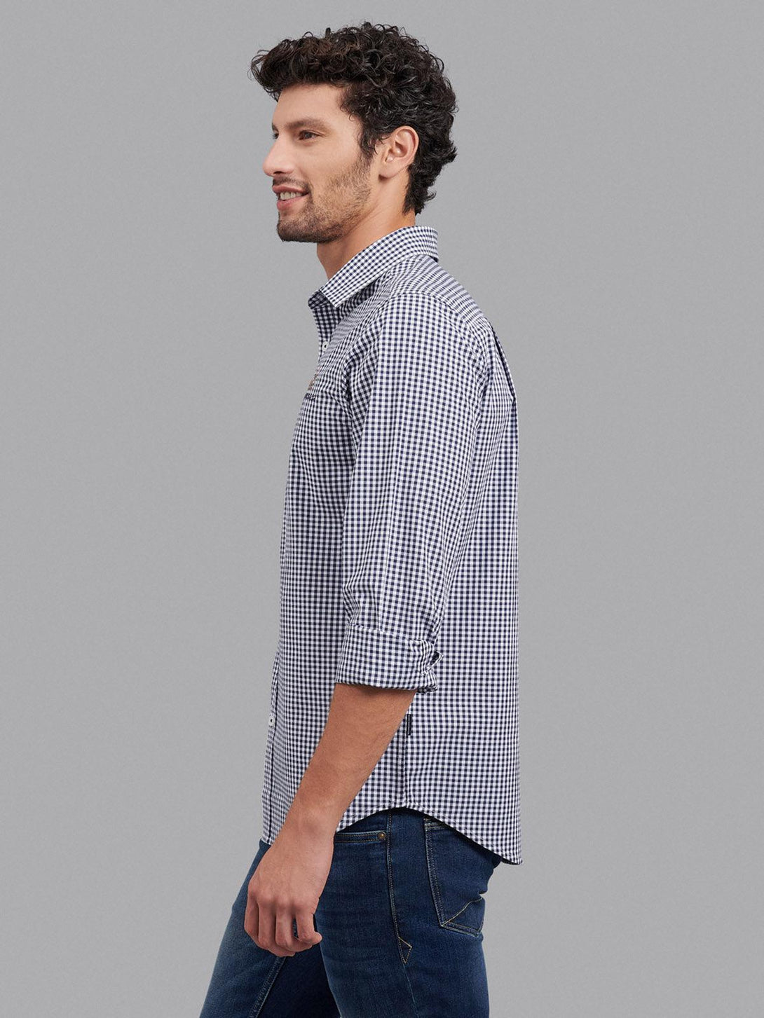 Beverly Hills Polo Club UK-SIGNATURE GINGHAM CHECK CASUAL SHIRT NAVY WHITE