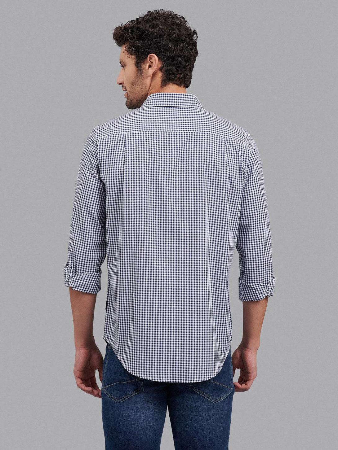 Beverly Hills Polo Club UK-SIGNATURE GINGHAM CHECK CASUAL SHIRT NAVY WHITE