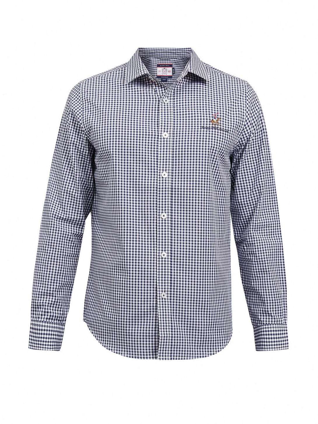 Beverly Hills Polo Club UK-SIGNATURE GINGHAM CHECK CASUAL SHIRT NAVY WHITE