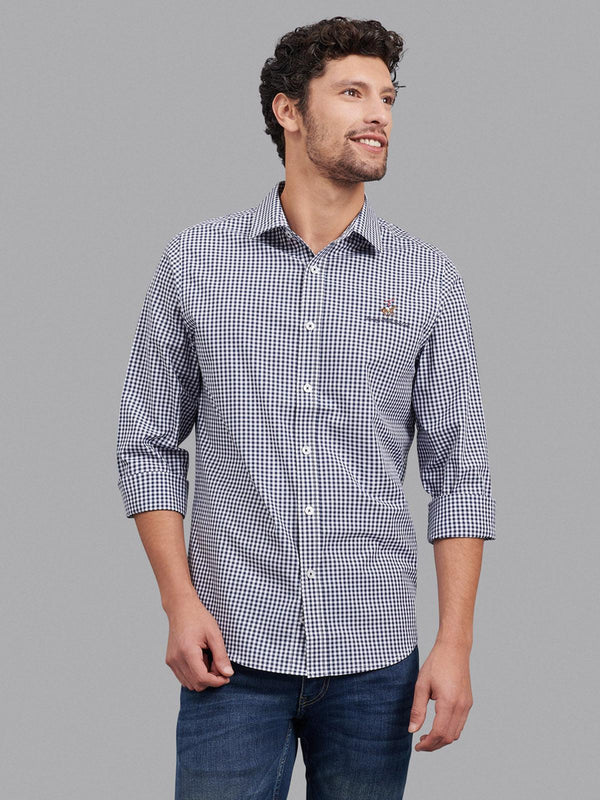 Beverly Hills Polo Club UK-SIGNATURE GINGHAM CHECK CASUAL SHIRT NAVY WHITE