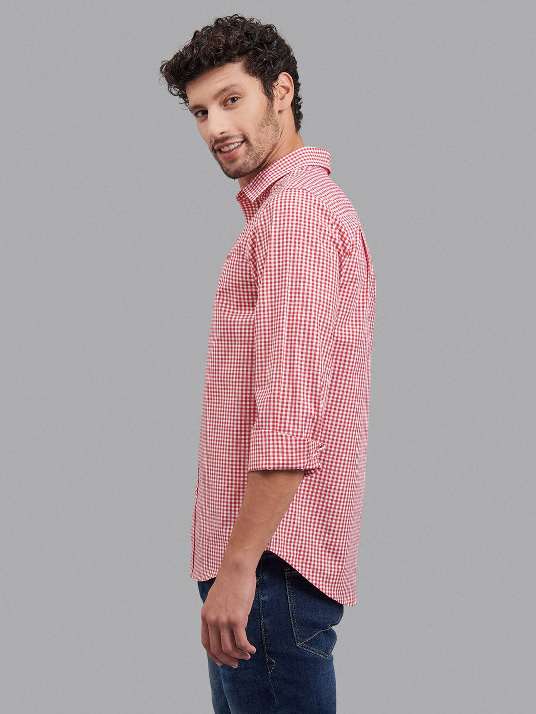 Beverly Hills Polo Club UK-SIGNATURE GINGHAM CHECK CASUAL SHIRT RED WHITE