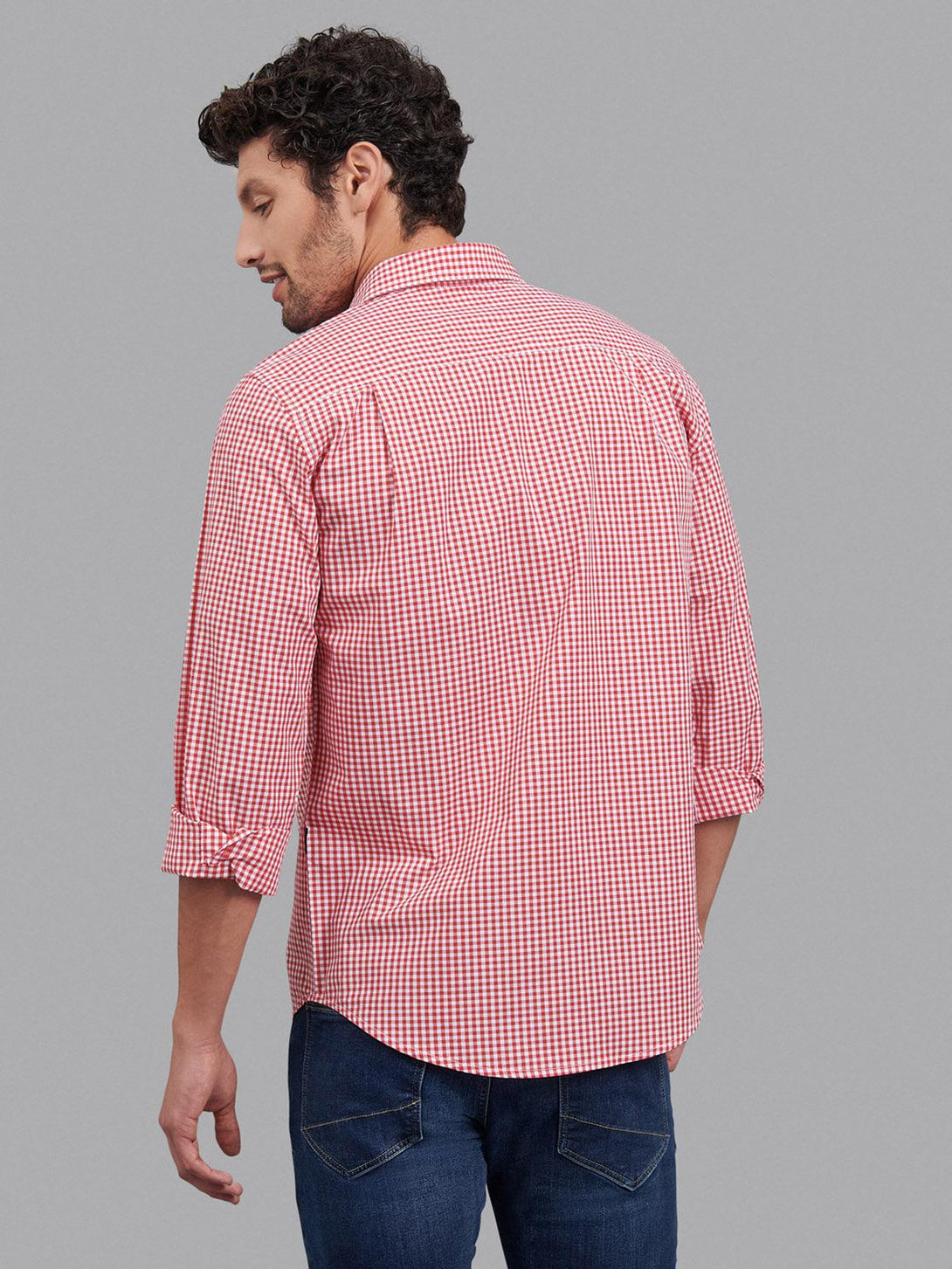 Beverly Hills Polo Club UK-SIGNATURE GINGHAM CHECK CASUAL SHIRT RED WHITE